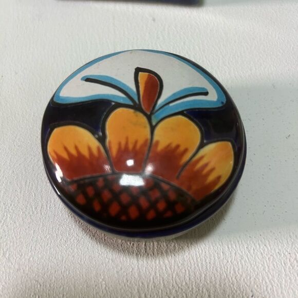 Handcrafted Floral Ceramic Small Trinket Box - Multicolor 2.5" - Picture 2 of 16